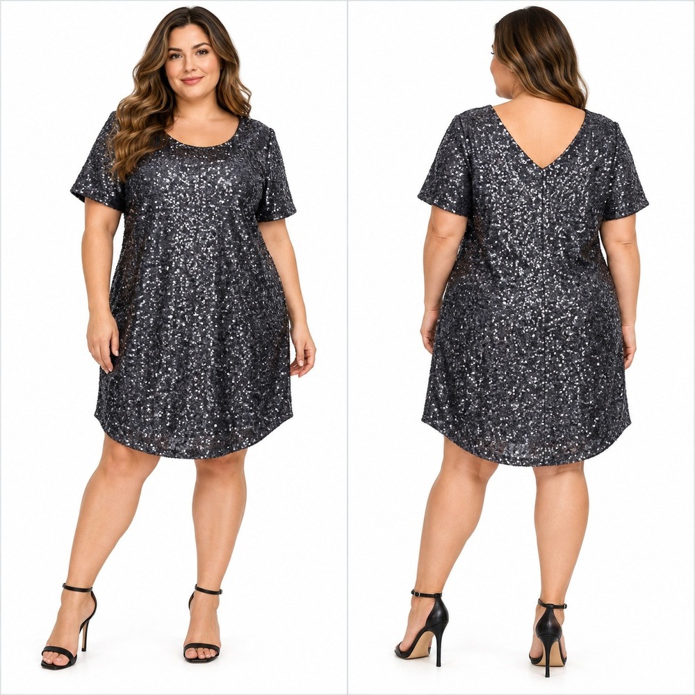 NEW Torrid Sequin Shift Dress Plus Size 2 Gunmetal Grey V-Back Mini Glam Party